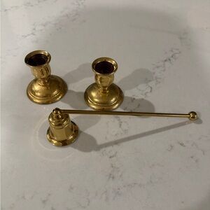 Vintage Gold Candle Holders and Snuffer Set